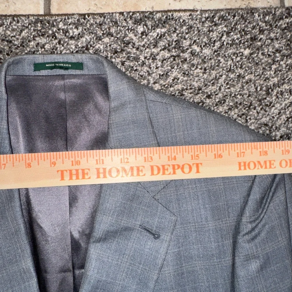 Palm Beach Vintage Blazer Mens 42R Grey Blue Silk Wool Plaid Sport Coat Notch